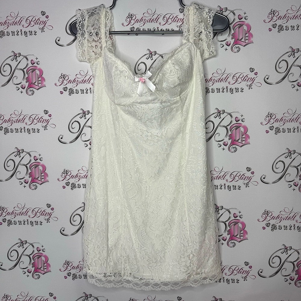 Sugar thrillz dolls kill milk maid dress lace white ribbon 🎀 bow rose bud y2k